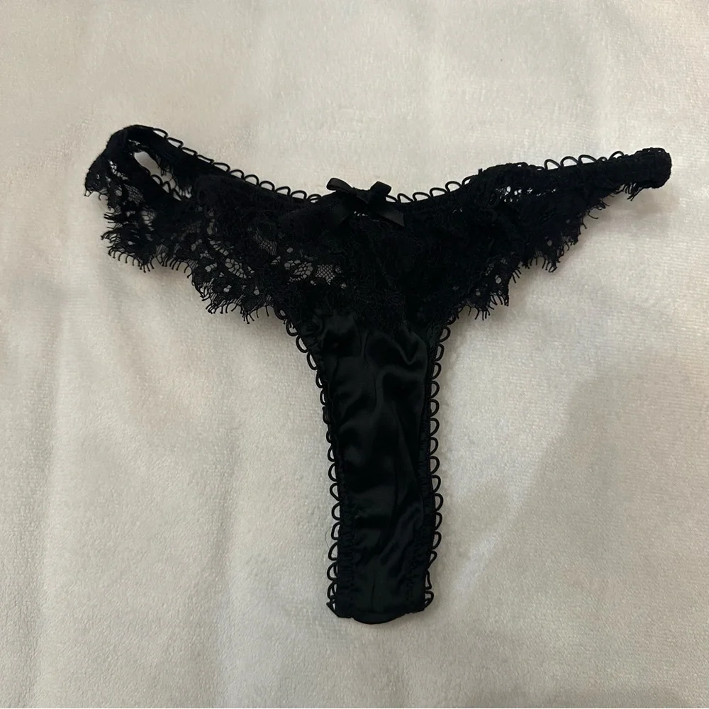 New! For Love And Lemons Faye Black Lace thong Panty 51014